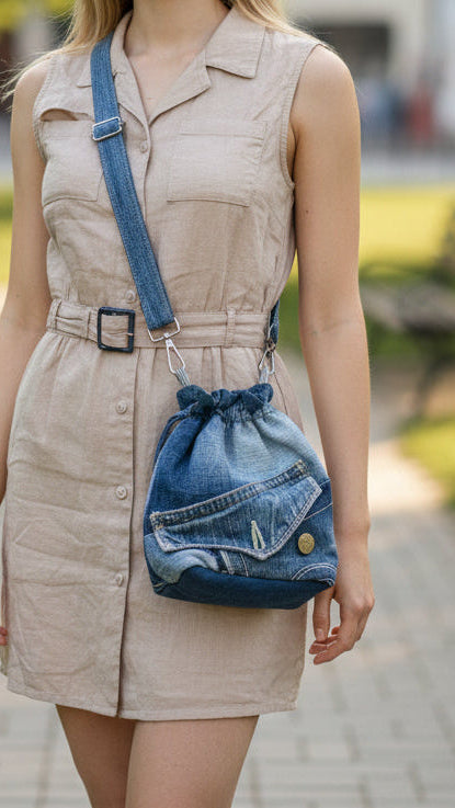 One-of-a-kind crossbody bag 2A made from upcycled denim - New Zealand online