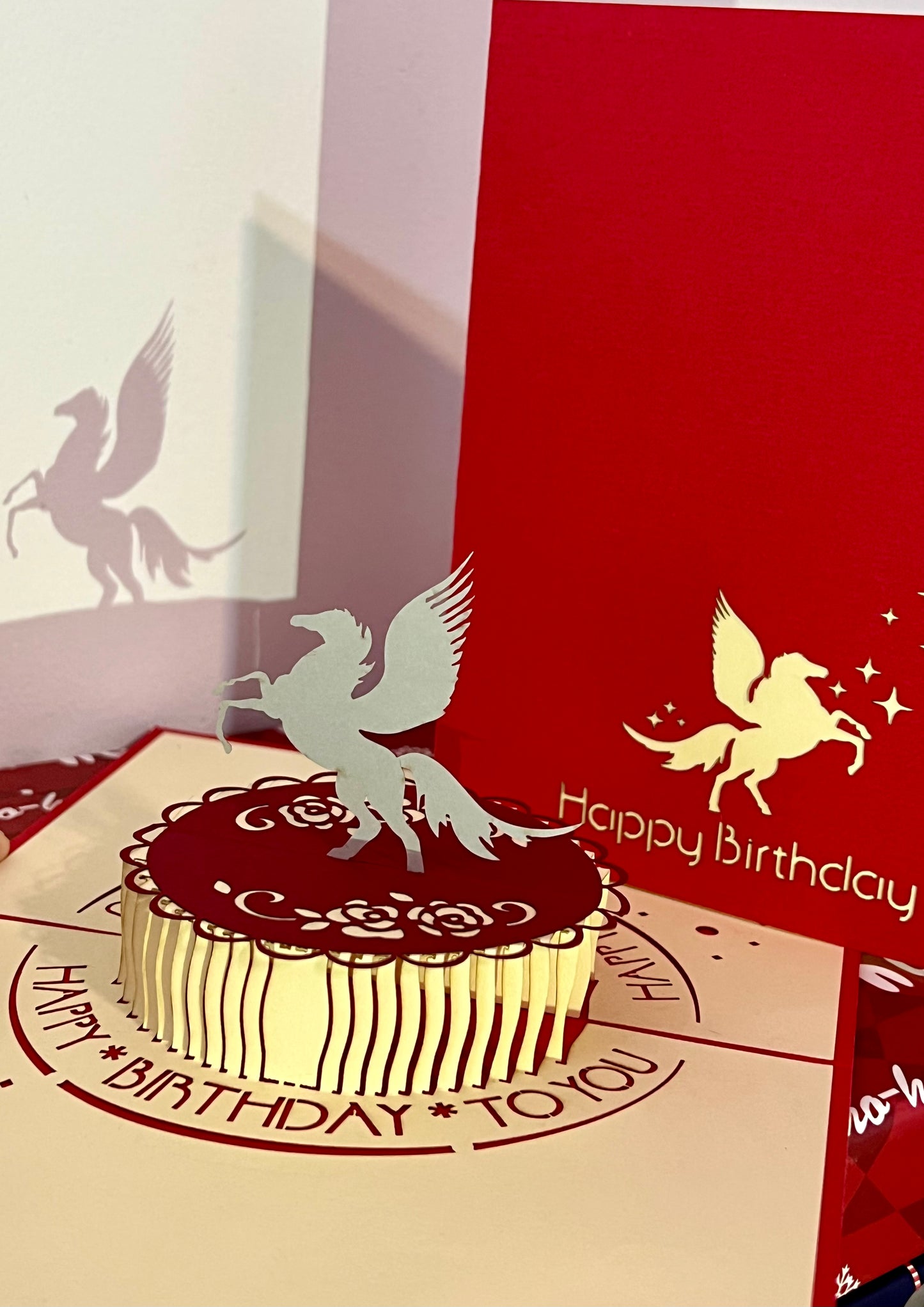 Pegasus Birthday Pop-Up Card - inside and outside