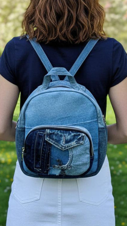 Unisex Handmade denim backpack 3 made from upcycled denim New Zealand