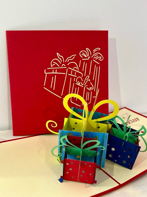 Handmade card for birthday with gifts
