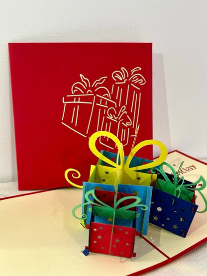Handmade card for birthday with gifts
