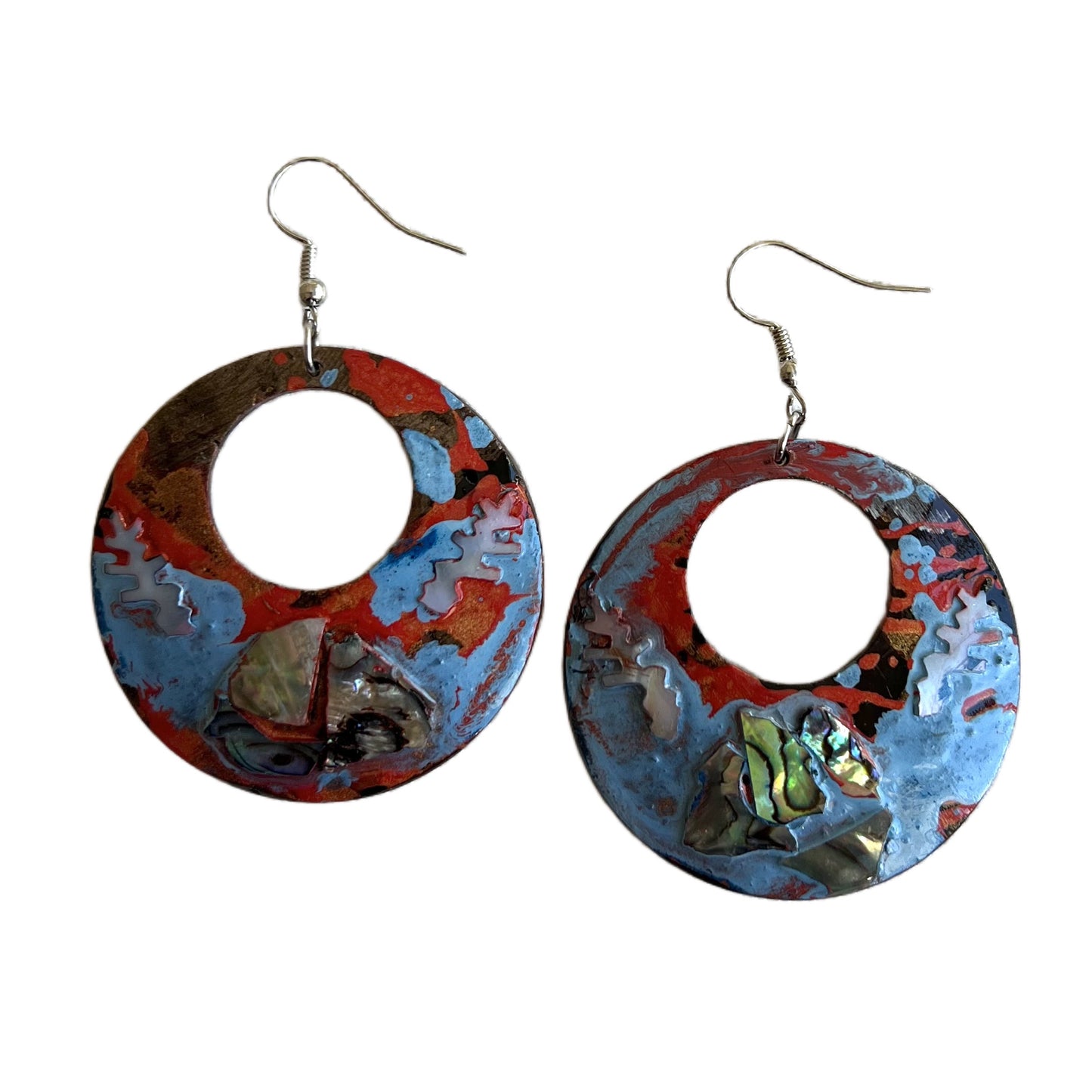 Lightweight statement earrings NZ made from coconut shell, seashell and mother-of-pearl. A unique gift for her.