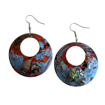 Lightweight statement earrings NZ made from coconut shell, seashell and mother-of-pearl. A unique gift for her.