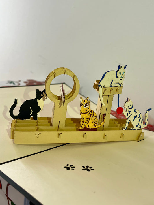 Cat Playhouse 3D card - Open