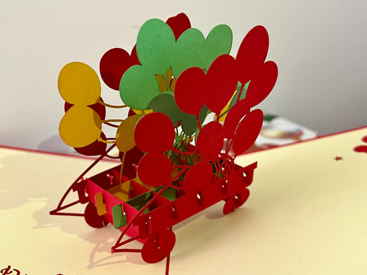 Colorful balloons popup card - inside