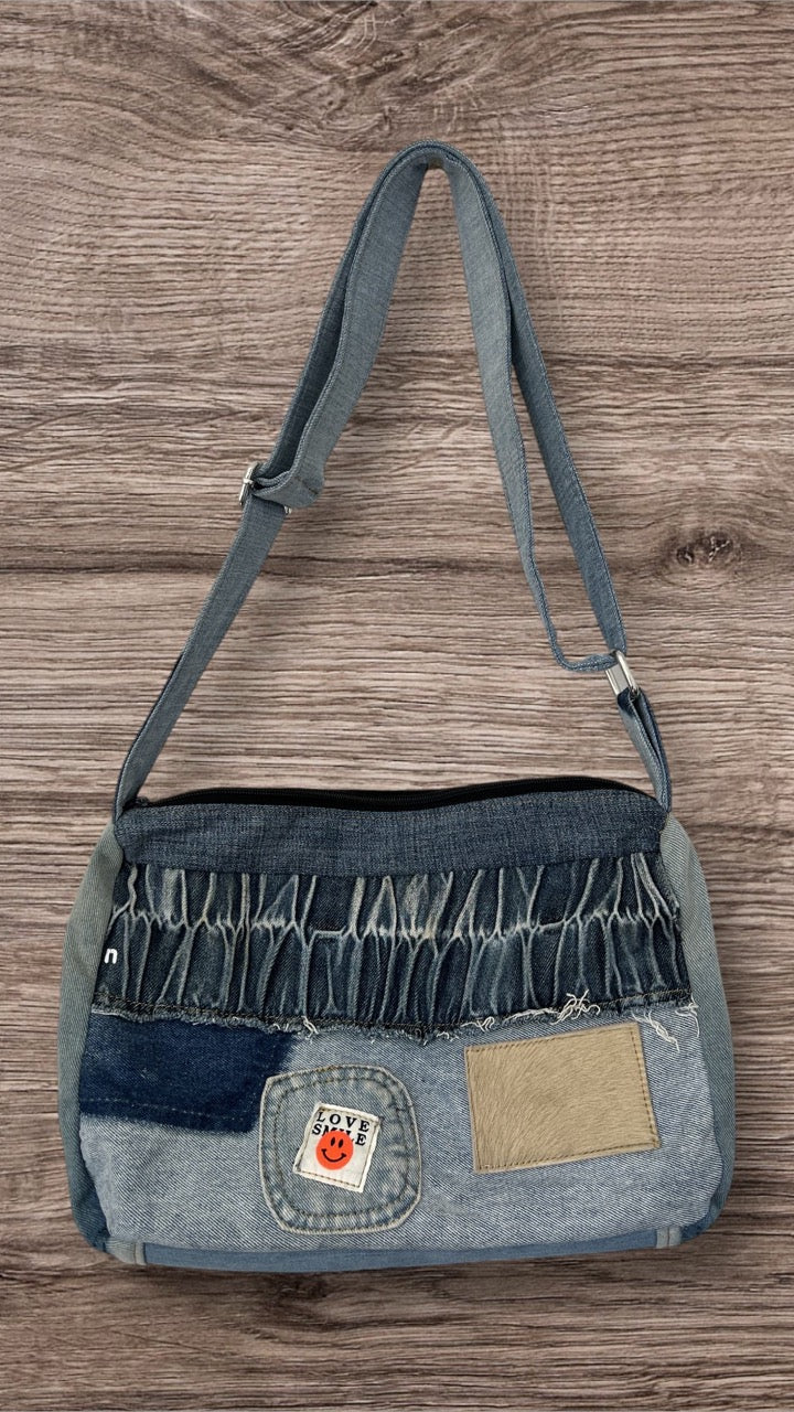 One-of-a-kind cross-body bag - unisex's denim bag made from upcycled denim online New Zealand