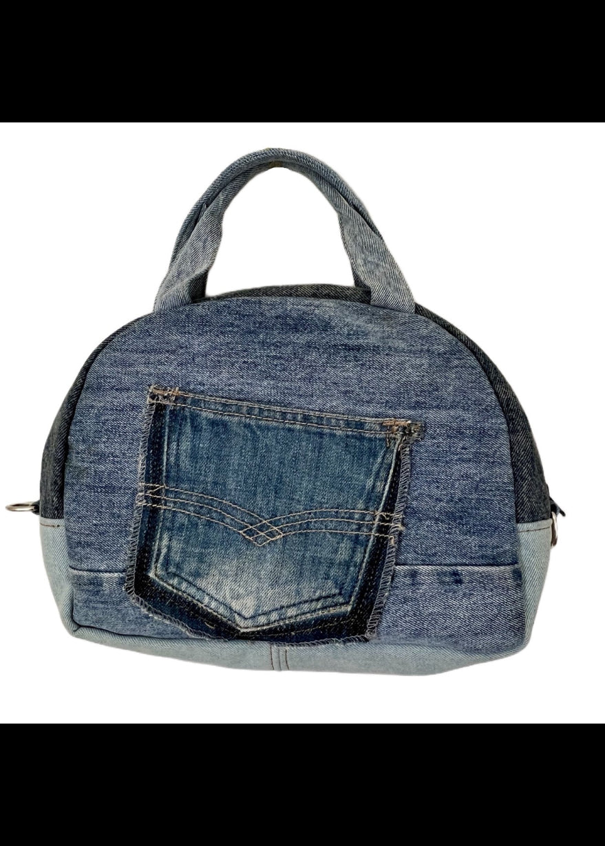 Handmade denim upcycled dome bag 7B New Zealand