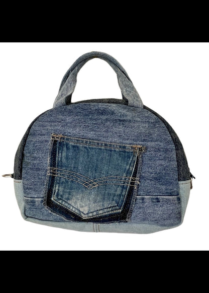 Handmade denim upcycled dome bag 7B New Zealand