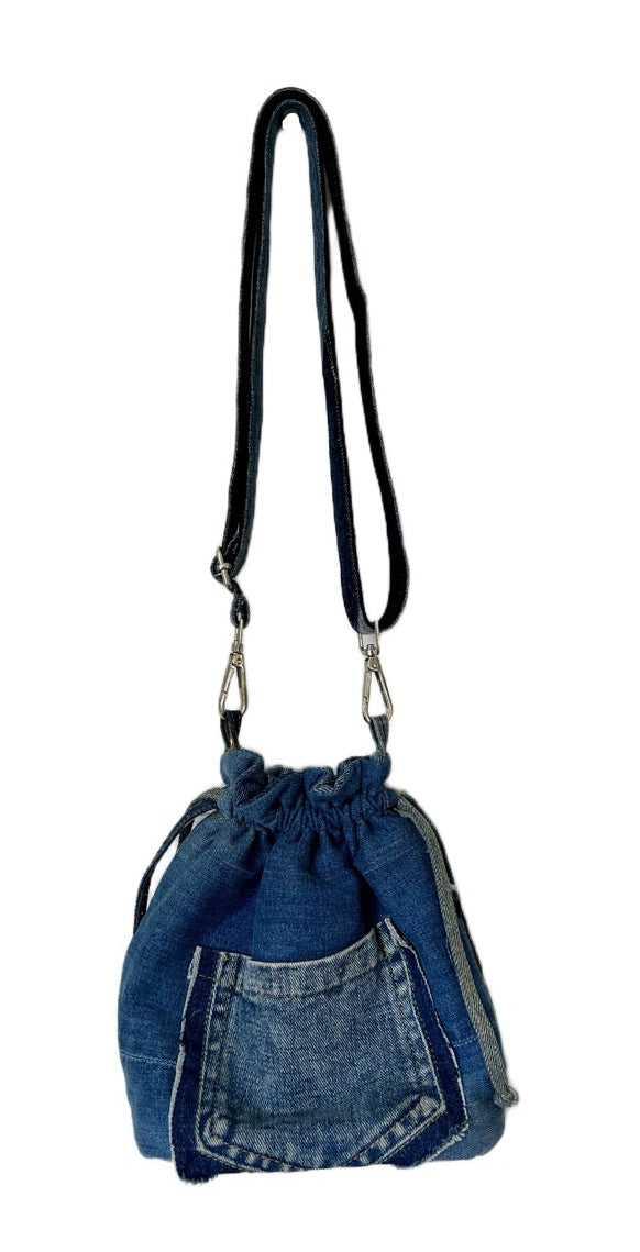 Unique upcycled denim drawstring bag for her - Online NZ 