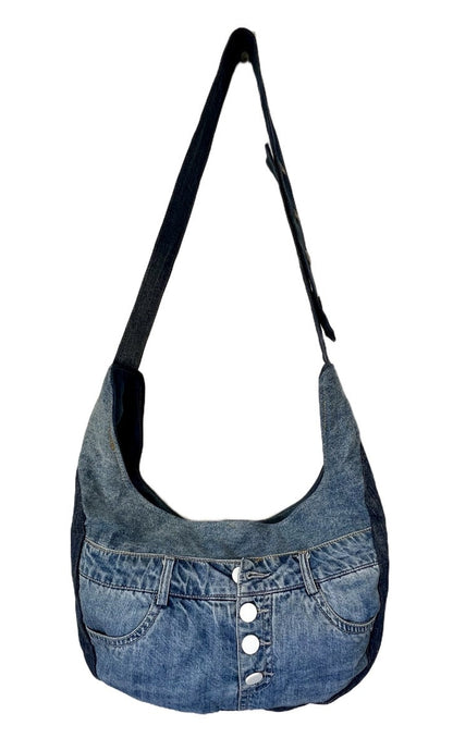 Hobo bag with adjustable buttons - Upcycled denim bag Auckland online