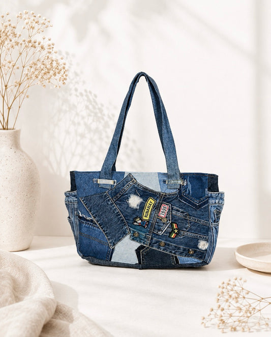Denim Jacket Zippered Tote Bag