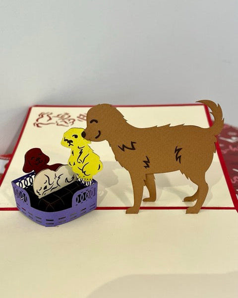 Handmade card with dog family