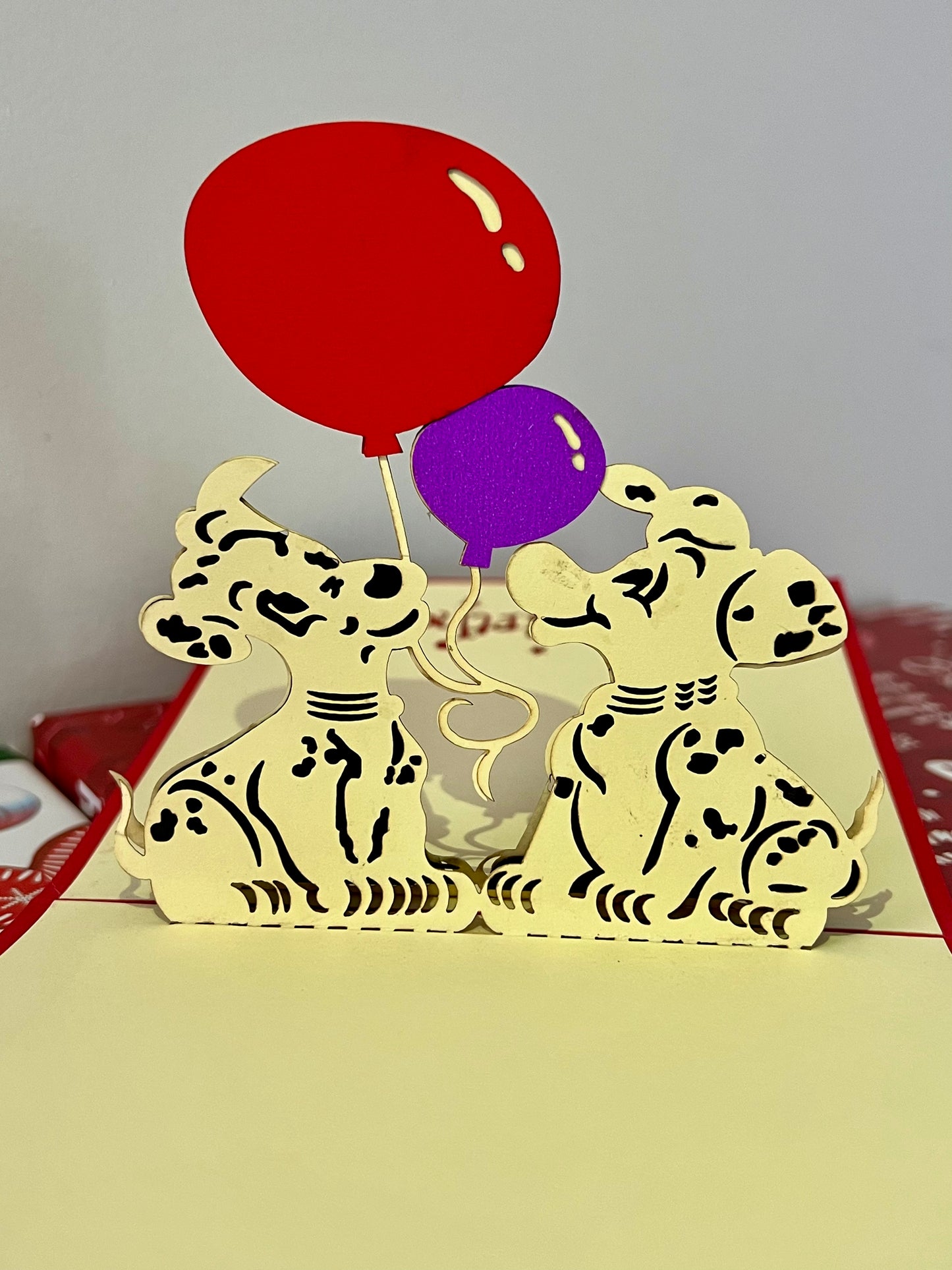 Dogs and Balloons Pop-Up Card - open