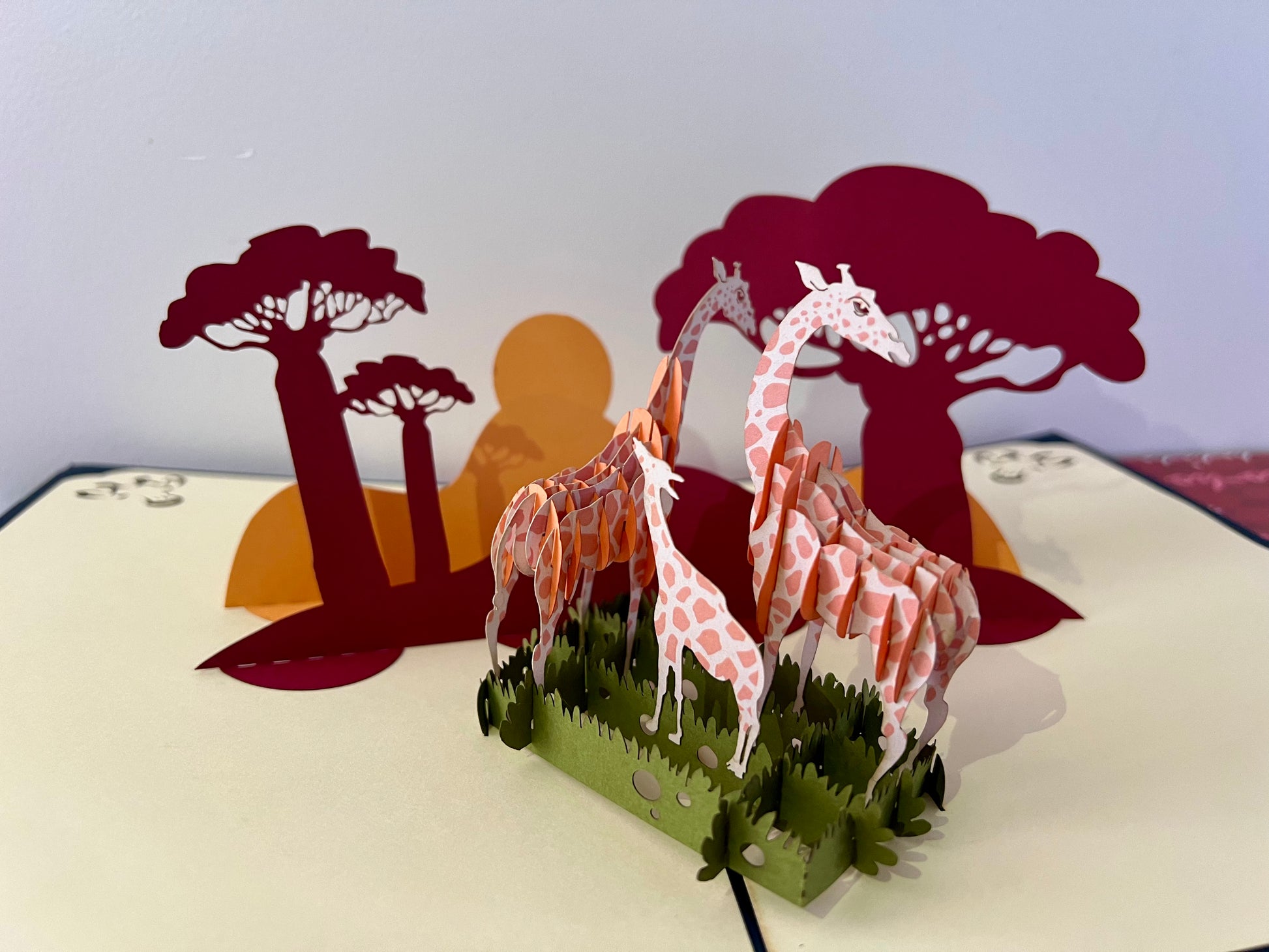 Giraffe family 3D card 