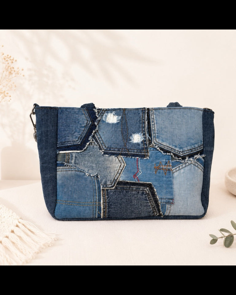 Unique medium tote bag with zip and attachable strap, allow to wear as a handbag or a crossbody bag