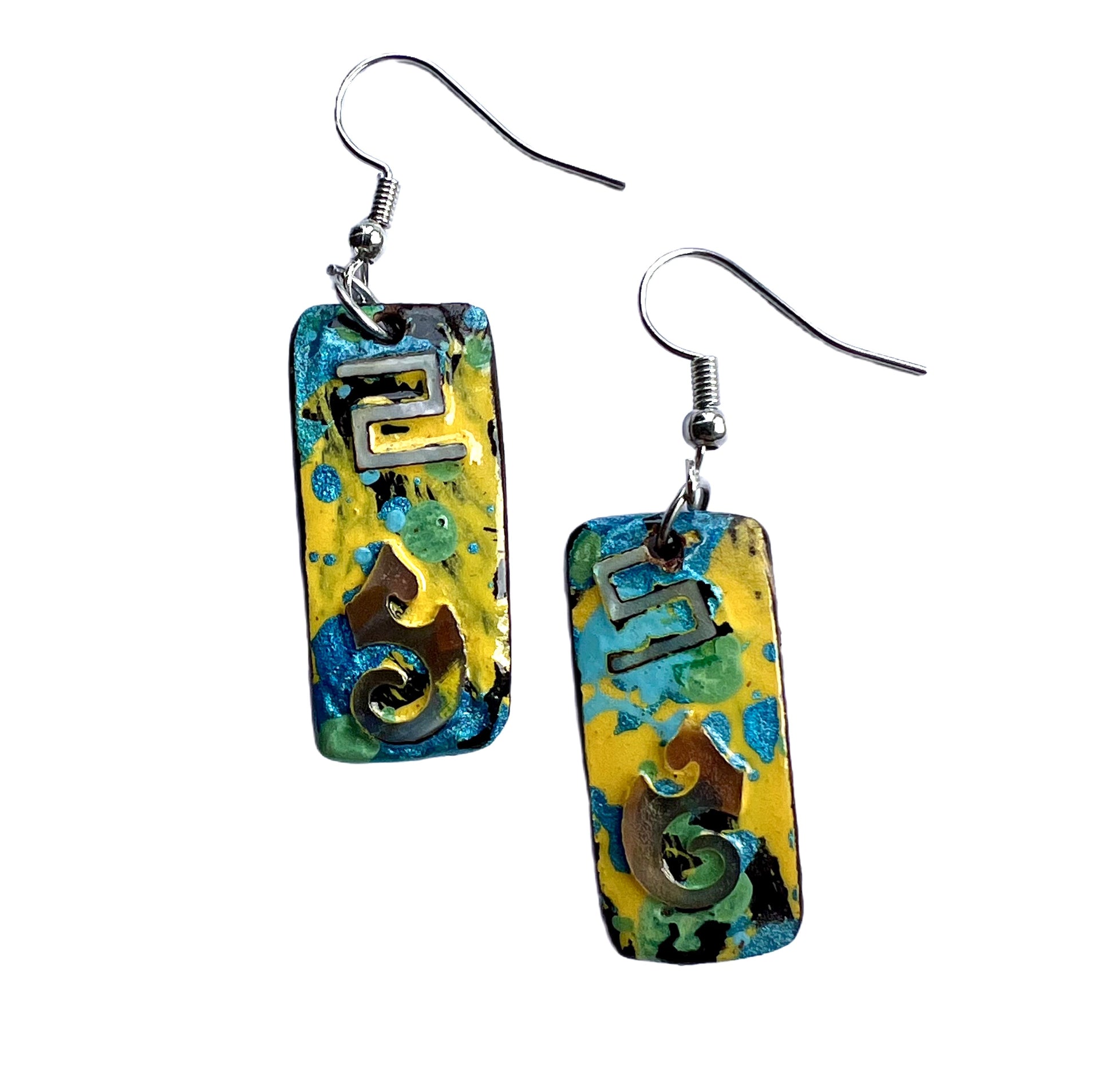 Unique lacquer earrings for sensitive ears made from coconut shell with hook is surgical stainless steel