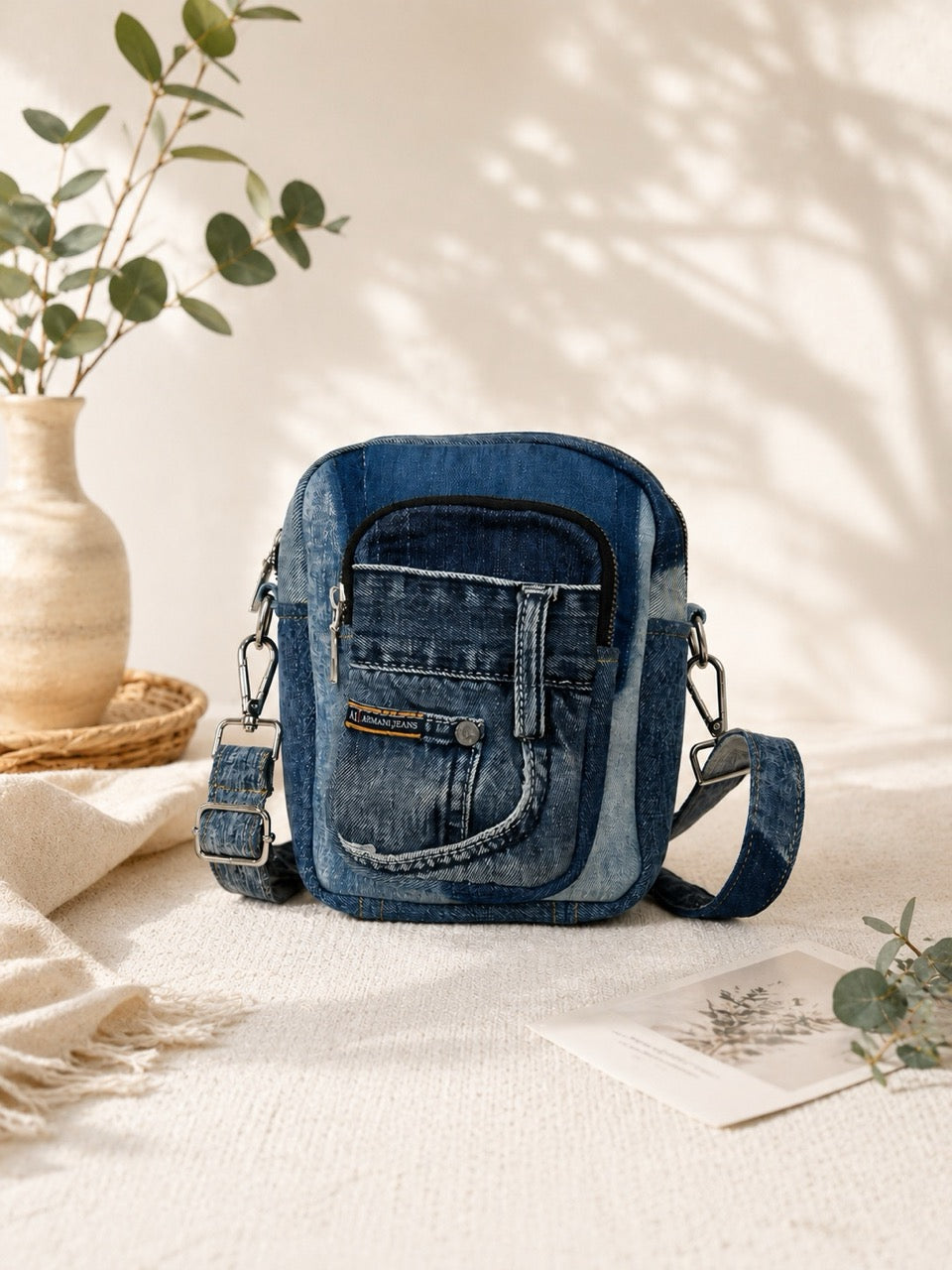Unique crossbody bag made from preloved denim - available at Cuty NZ