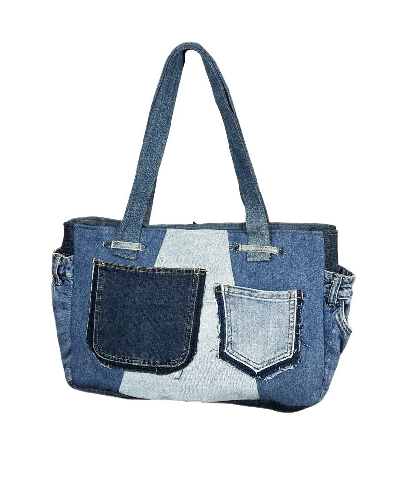 Denim Jacket Zippered Tote Bag