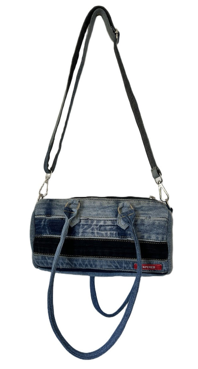 Upcycled denim barrel bag NZ online