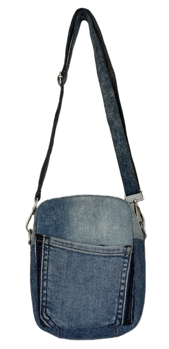 One-of-a-kind upcycled denim crossbody bag for everyone online across NZ