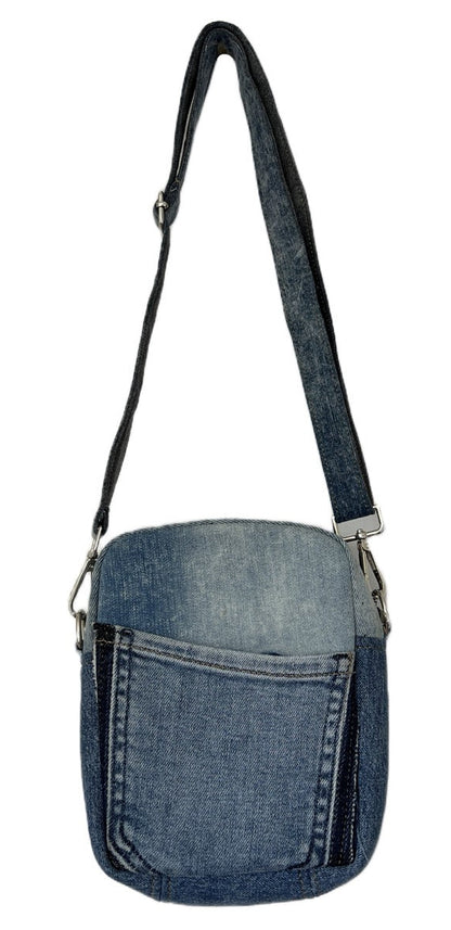 One-of-a-kind upcycled denim crossbody bag for everyone online across NZ