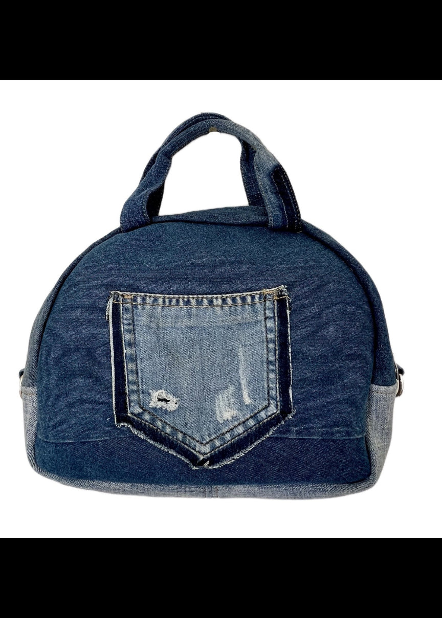 Unique handmade upcycled denim bag  - dome bag 7A