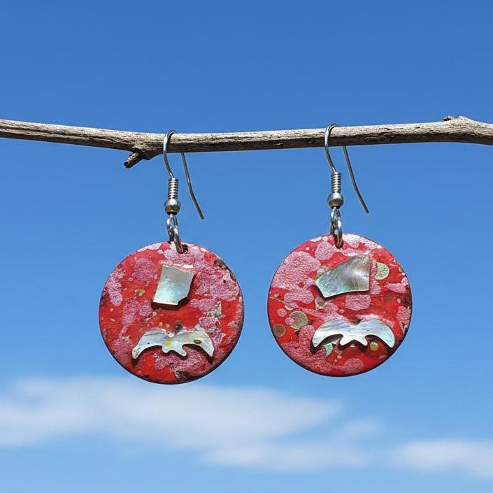 Unique lacquer earrings made from coconut shell NZ Spark 01