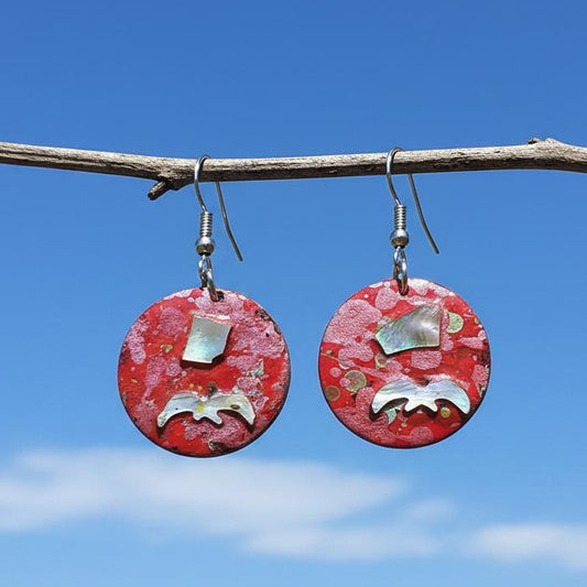 Unique lacquer earrings made from coconut shell NZ Spark 01