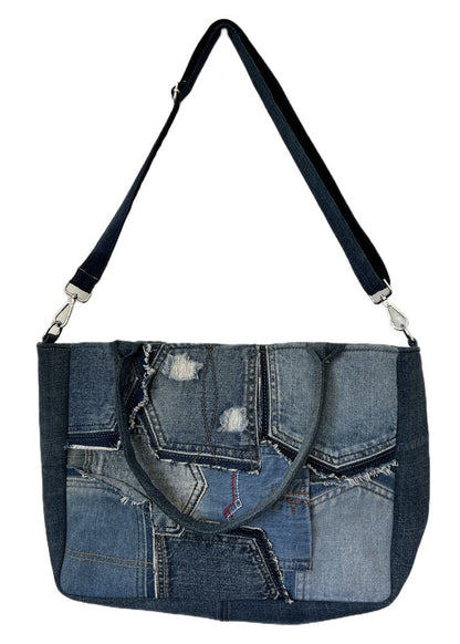 Medium denim handmade tote bag Auckland - with strap