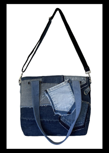 Medium denim handmade bag - with strap