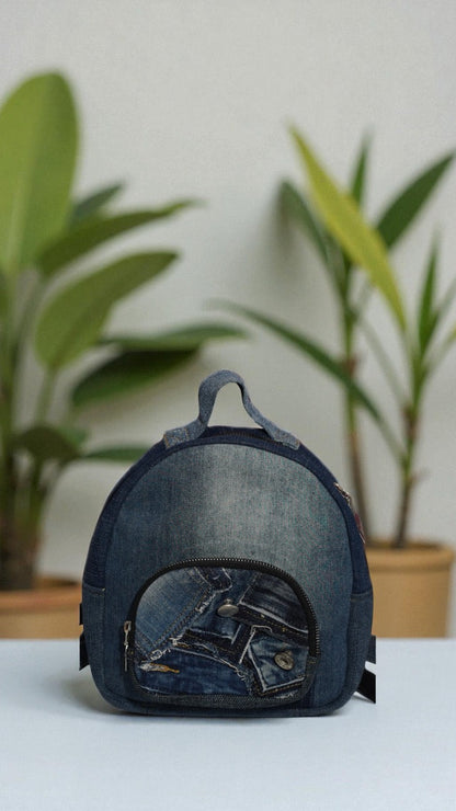 Handcrafted mini backpack made from denim online NZ