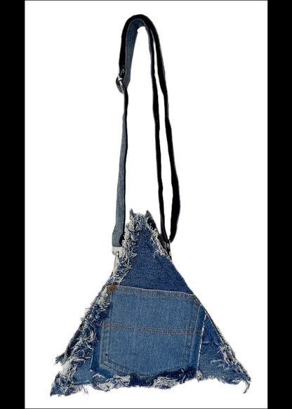 Unique handmade upcycled triangle denim bag for women NZ