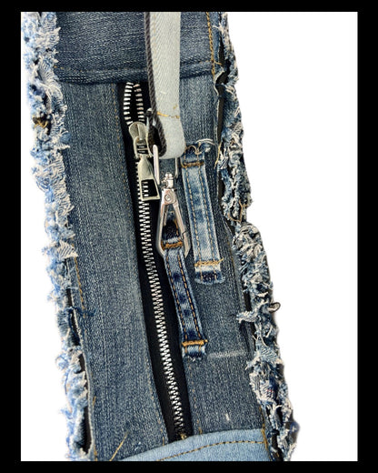 Unique triangular shape upcycled denim bag - Online New Zealand