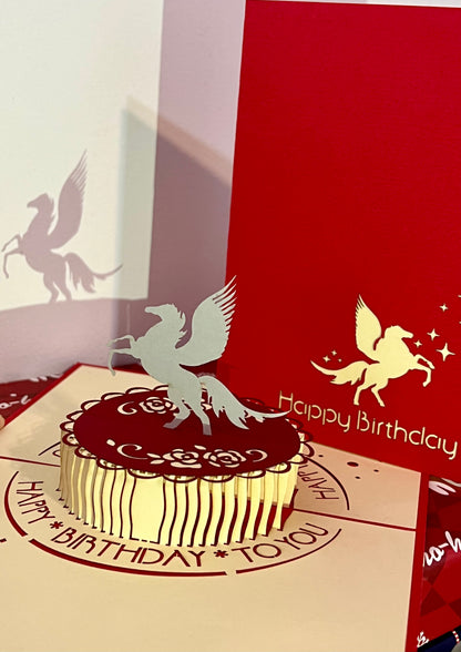 Pegasus Birthday Pop-Up Card - inside and outside