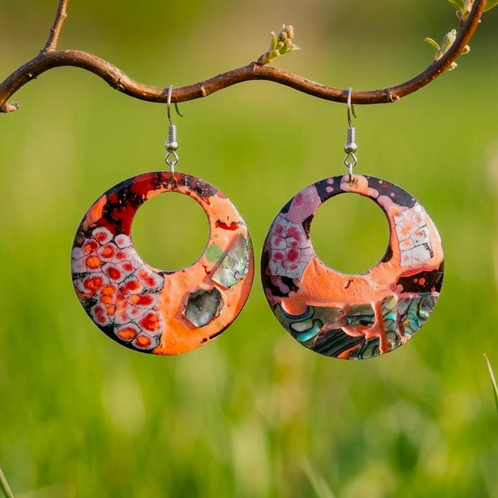 Hoop lacquer earrings made from coconut shell and eggshell for her NZ online Nova 05
