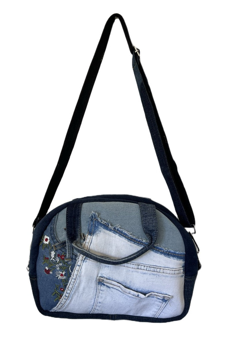 Upcycled denim dome bag for ladies crossbody bag