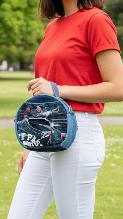Denim round handbag for women 2A Auckland