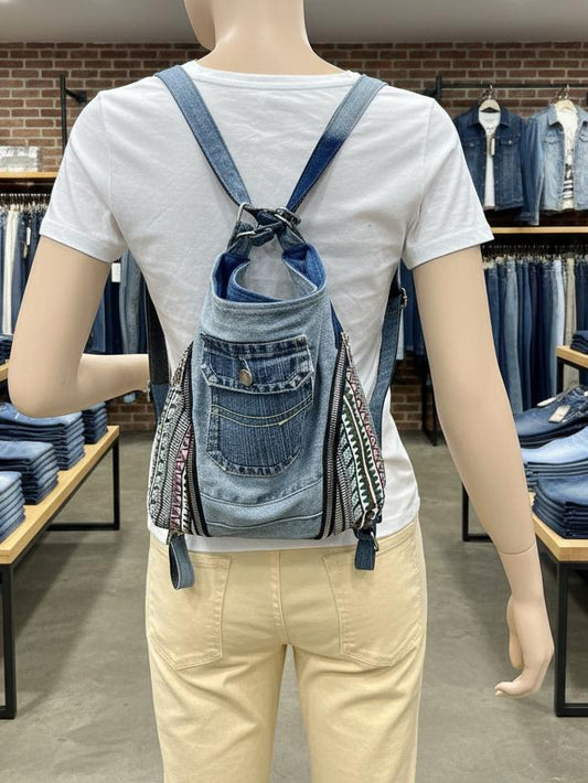 Handmade soft-shape upcycled denim backpack NZ online