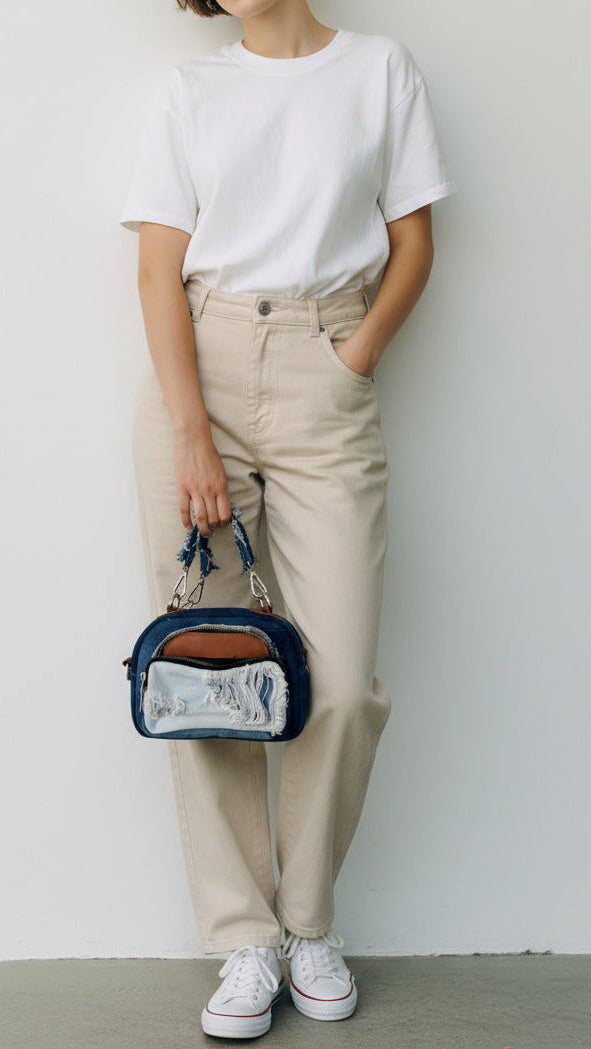 Unique top handle denim handbag 5B New Zealand online
