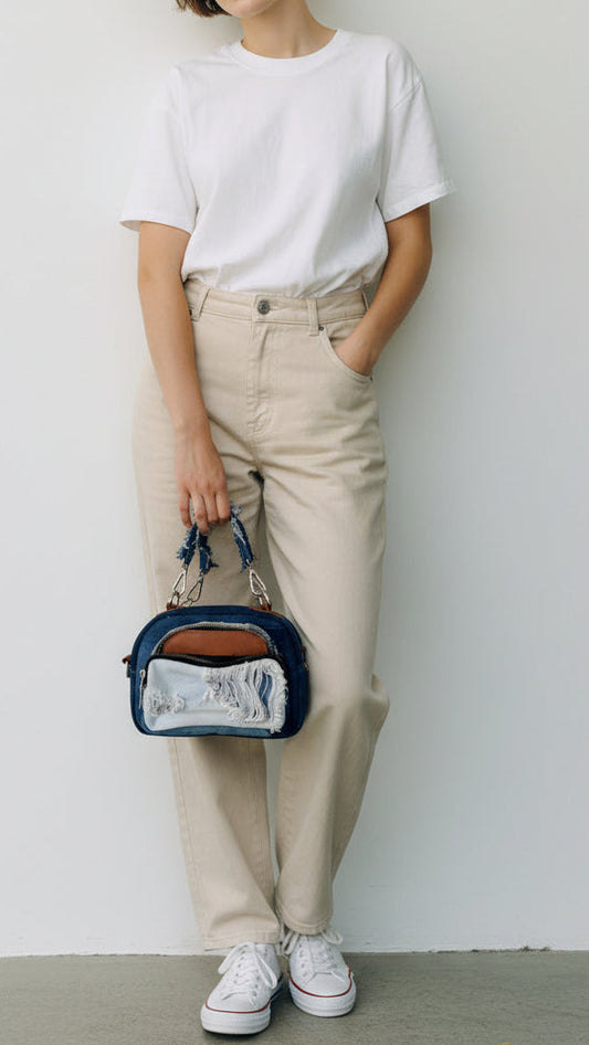 Unique top handle denim handbag 5B New Zealand online