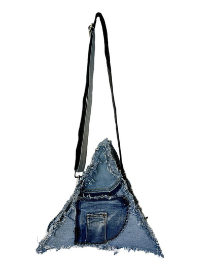 Unique handmade upcycled denim bag in triangular shape - Online Auckland
