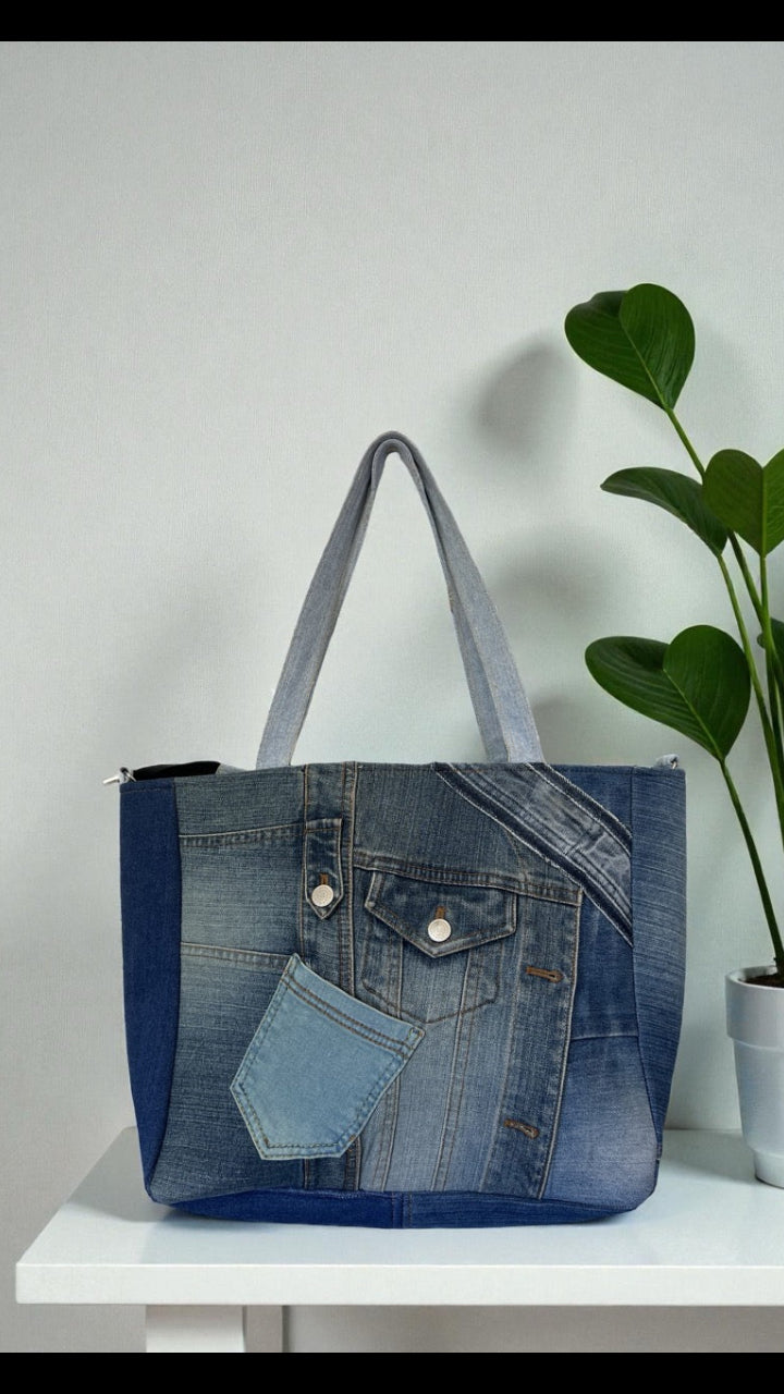 Zippered denim tote bag for women Auckland style 2