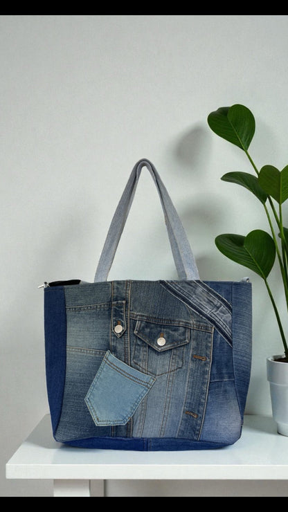 Zippered denim tote bag for women Auckland style 2