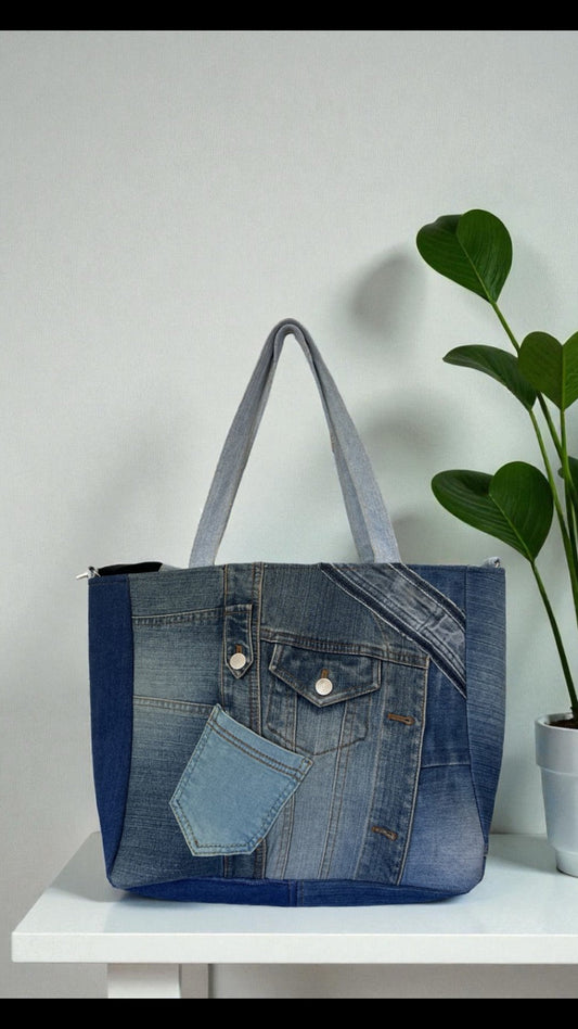 Zippered denim tote bag for women Auckland style 2