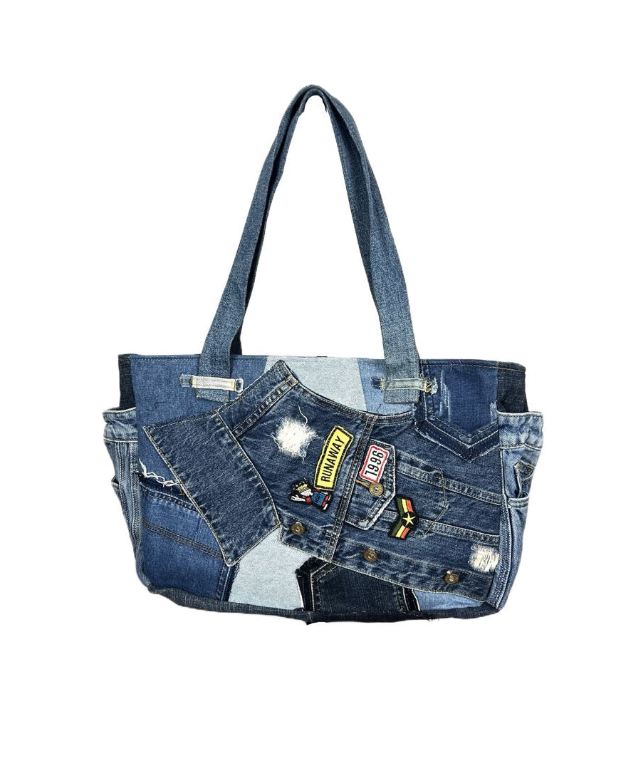 Denim Jacket Zippered Tote Bag