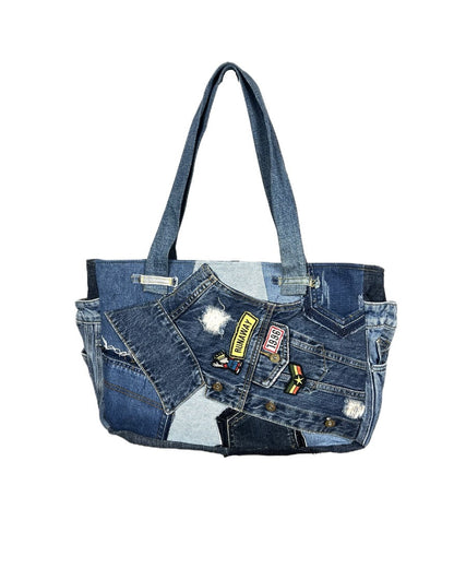 Denim Jacket Zippered Tote Bag