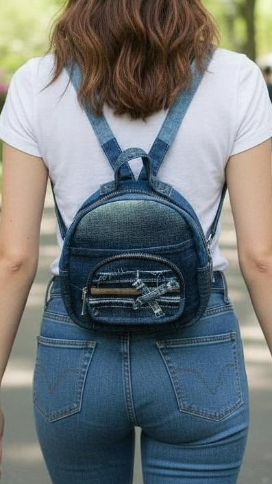 Unisex Unique handmade backpack made from upcycled denim 7 Auckland