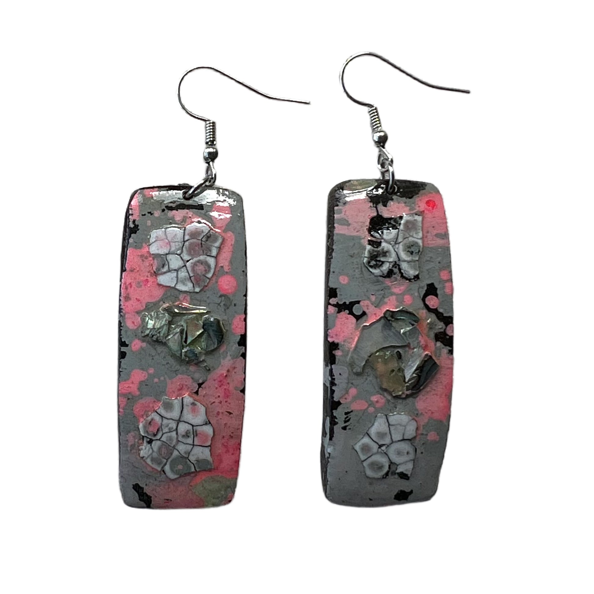 Lacquer earrings with eggshell and seashell Auckland crystal 01