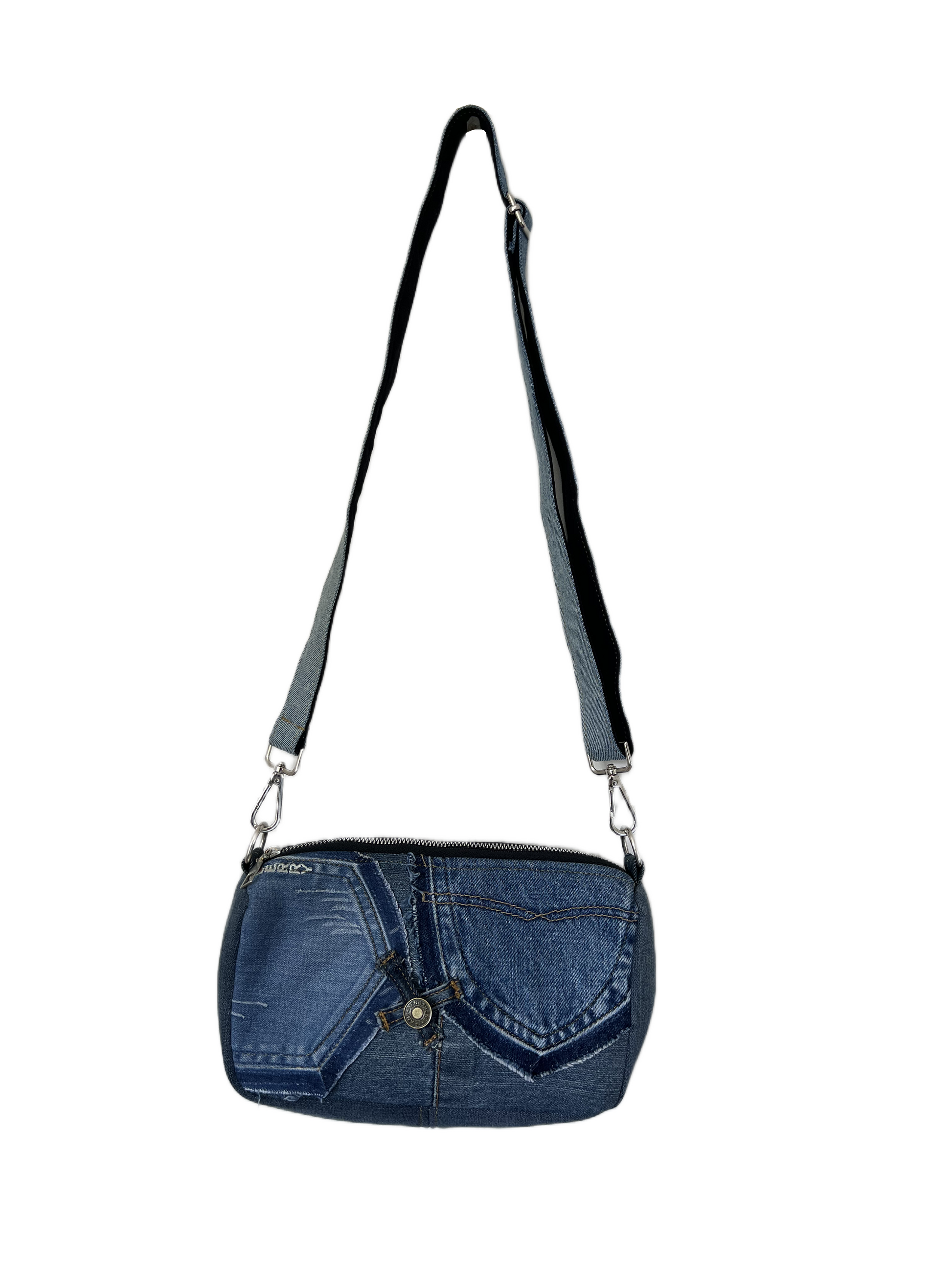 One-of-a-kind denim shoulder bag - long strap