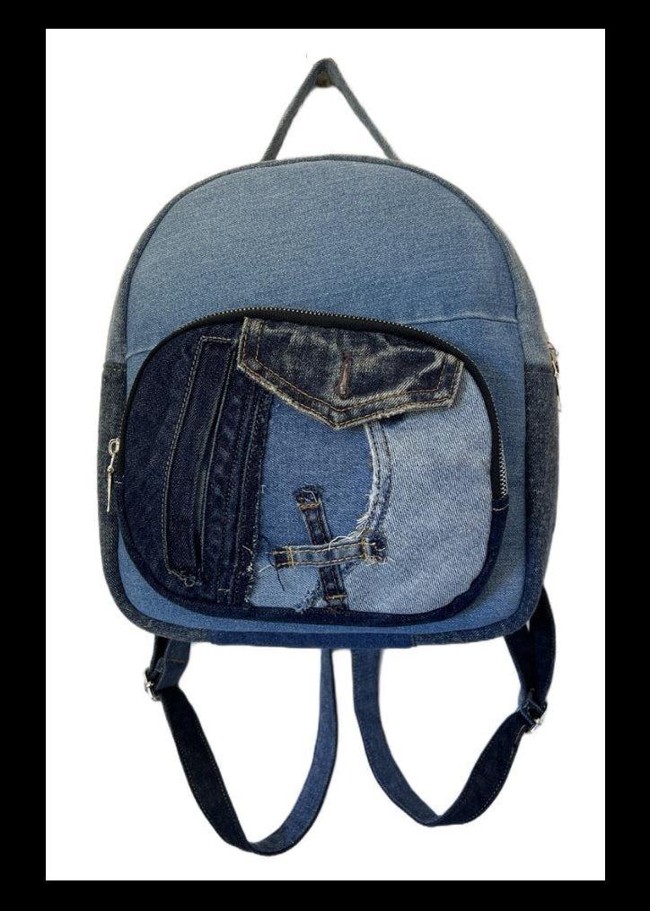 Unisex One-of-a-kind denim backpack made from upcycled denim Auckland